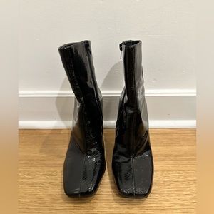 Black patent leather croc bootie